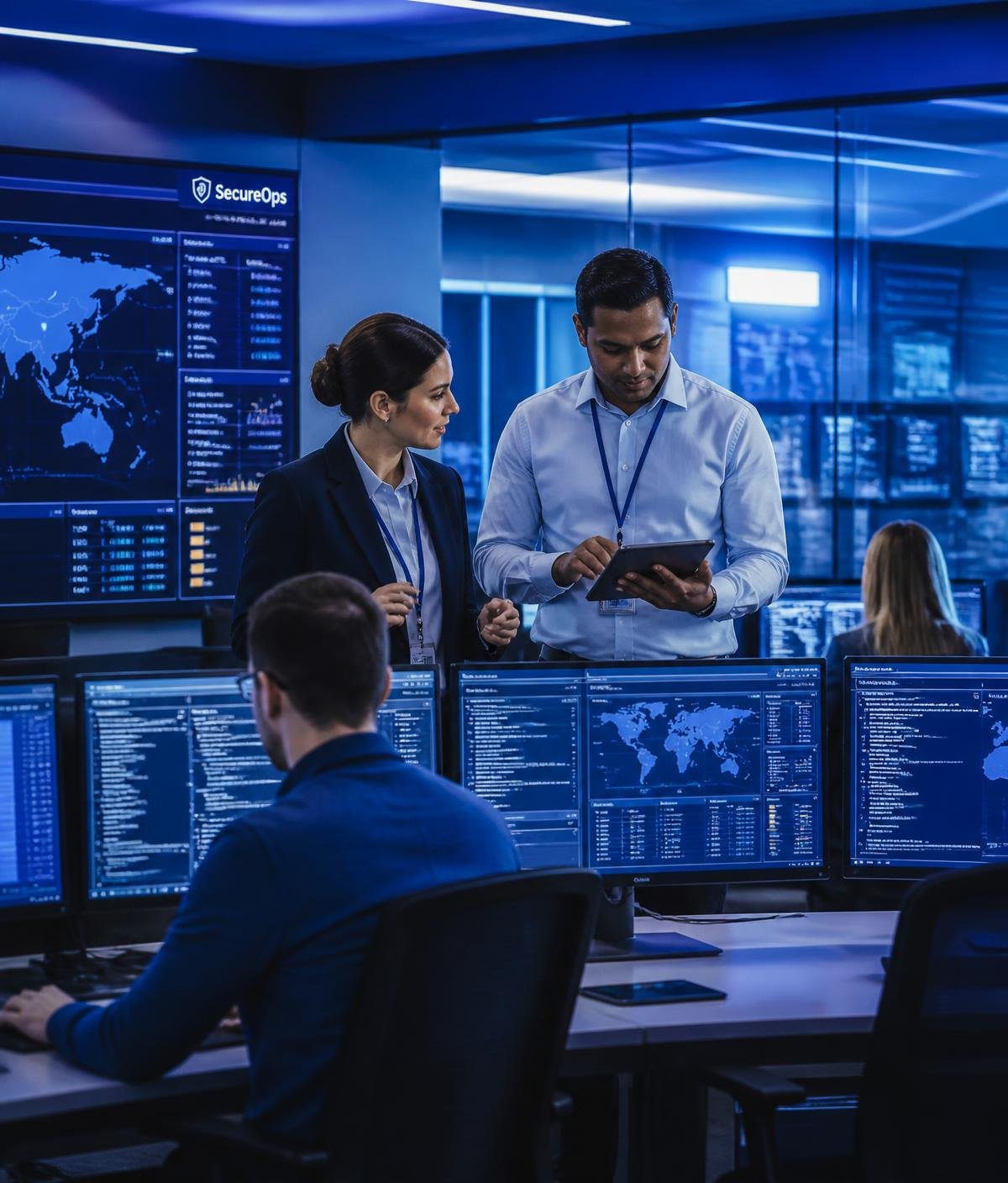 League Solutions engineers monitoring client systems in a network operations centre